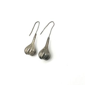 Vintage Drop Dangle‎ Puffy Earrings Silver Ribbed Teardrop Hook Earrings
